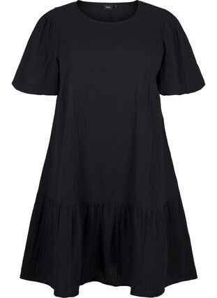 Zizzi Kurzärmliges Kleid aus Baumwolle mit A-Linien-Schnitt, Black, Packshot image number 0