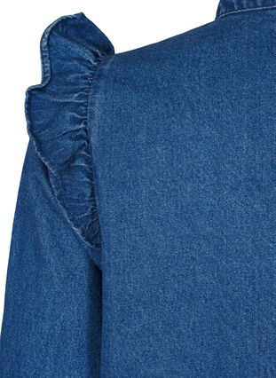 Zizzi Denim-Kleid mit Rüschen und A-Ausschnitt, Blue Denim, Packshot image number 3