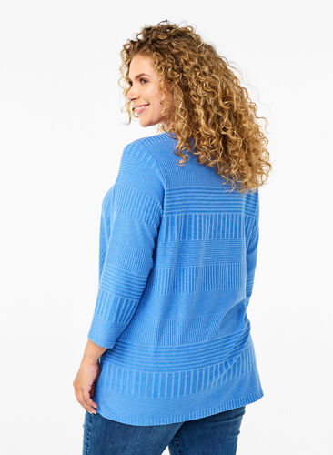 Zizzi Bluse mit 3/4-Ärmeln und Streifenmuster, Princess Blue Mel., Model image number 1