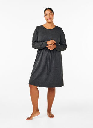 Zizzi Knielanges Jerseykleid mit Bändern zum Binden, Dark Grey Melange, Model image number 2