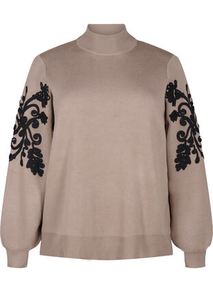 Zizzi  Strickbluse mit Stickerei, Desert Taupe Comb, Packshot image number 0