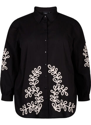 Zizzi Lockeres Baumwollshirt mit Stickerei., Black, Packshot image number 0