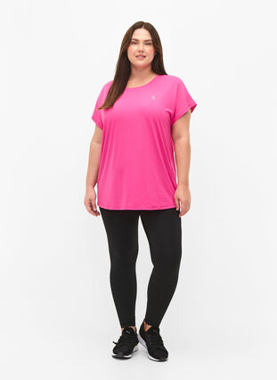 Zizzi Kurzarm Trainingsshirt, Raspberry Rose, Model image number 2