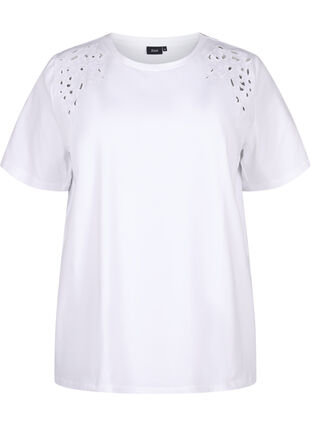 Zizzi T-Shirt aus Bio-Baumwolle mit Stickereidetails, Bright White, Packshot image number 0