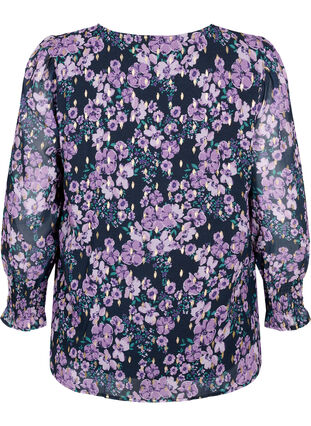 Zizzi Geblümte Bluse mit langen Ärmeln und V-Ausschnitt, Black Small Fl. AOP, Packshot image number 1
