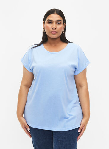 Zizzi Kurzärmeliges T-Shirt aus einer Baumwollmischung, Serenity, Model image number 0