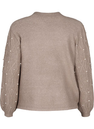 Zizzi Gestrickter Pullover mit Muster und Perlen, Desert Taupe Mel., Packshot image number 1