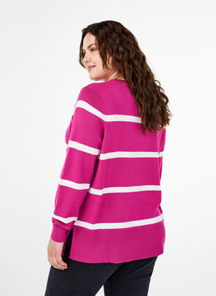 Zizzi Gestrickte Viskosebluse mit Streifen, Fuchsia Red Comb, Model image number 1