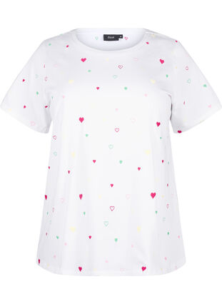 Zizzi T-Shirt aus Bio-Baumwolle mit Herzen, White Heart Emb., Packshot image number 0