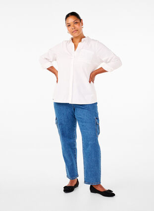 Zizzi Cargo-Jeans mit hoher Taille, Blue Denim, Model image number 0