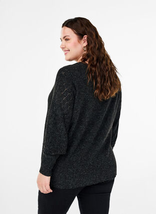 Zizzi  Strickbluse mit Spitzenmuster, Dark Grey Melange, Model image number 1