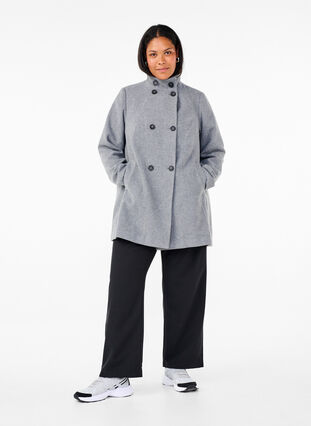 Zizzi Kurzer A-linienförmiger Trenchcoat, Light Grey Melange, Model image number 2