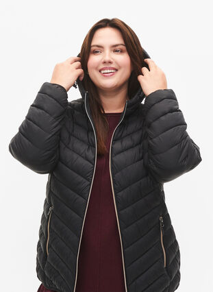 Zizzi Leichte Jacke mit Kapuze, Black, Model image number 2