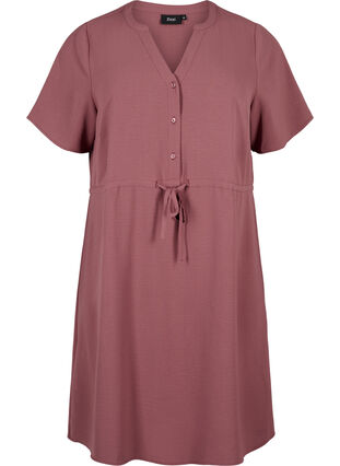 Zizzi Kurzärmliges Kleid mit Bindeband an der Taille, Rose Brown, Packshot image number 0