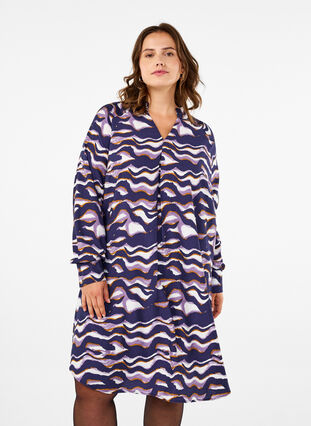 Zizzi Knielanges Kleid mit Print und A-Linie, Naval Academy AOP, Model image number 0