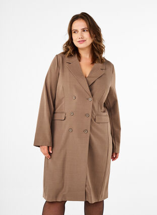 Zizzi Zweireihiges Blazerkleid, Walnut, Model image number 0