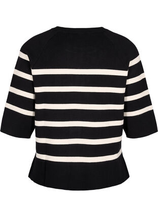 Zizzi Strickbluse mit 3/4-Arm und Streifen, Black Birch Stripes, Packshot image number 1