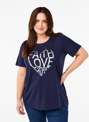 Zizzi FLASH - T-Shirt mit Motiv, Navy B. Silver Faith, Model image number 0