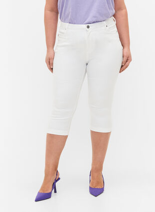 Zizzi Hoch taillierte Amy Capri Jeans mit Super Slim Fit, Bright White, Model image number 2