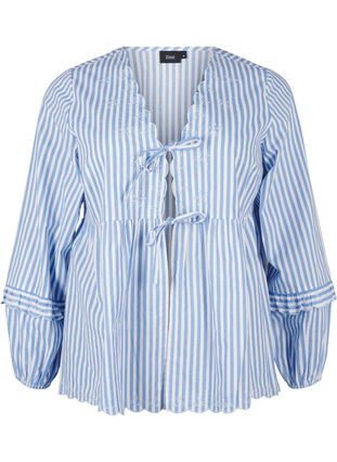 Zizzi Gestreifte Bluse mit offener Vorderseite und Stickereien, C. Blue White Stripe, Packshot image number 0