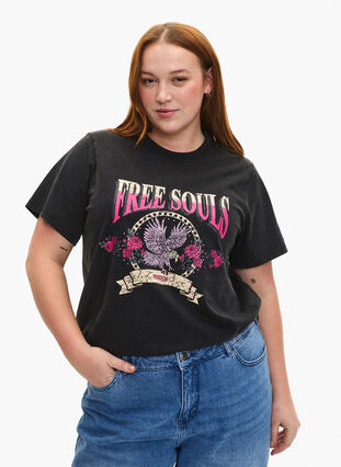 Zizzi organisches Cotton T-Shirt mit Eagle Mostly, Grey Free Souls, Model image number 0