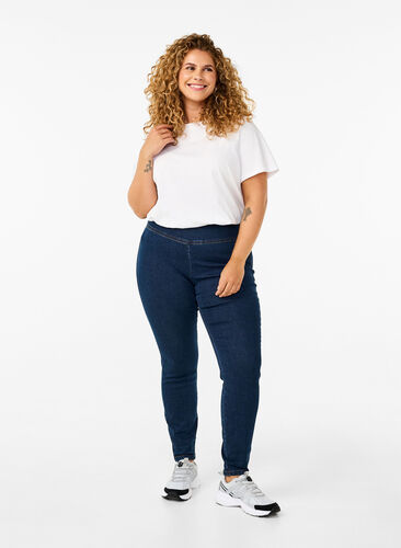 Zizzi Dehnbare Jeggings mit hoher Taille, Dark Blue, Model image number 0