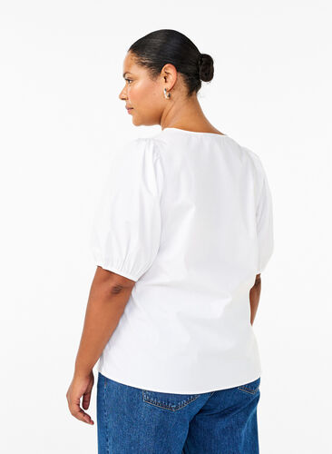 Zizzi Kurzärmelige Bluse mit Spitzendetail, Bright White, Model image number 1