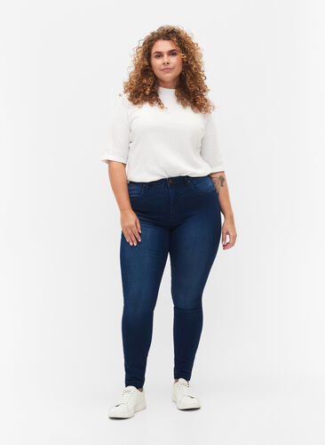 Zizzi Super Slim Amy Jeans mit hoher Taille, Blue Denim, Model image number 0