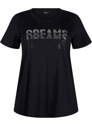 Zizzi T-Shirt aus Baumwolle mit Strass-Motiv, Black w. Dream, Packshot image number 0