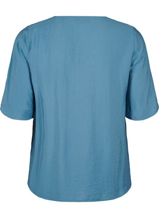 Zizzi Viskose-Bluse mit V-Ausschnitt und Stickdetail, Blue Heaven, Packshot image number 1