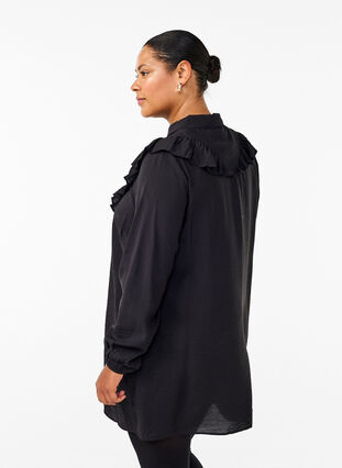 Zizzi Hemdblusenkleid mit Rüschen und Stickereien, Black, Model image number 1