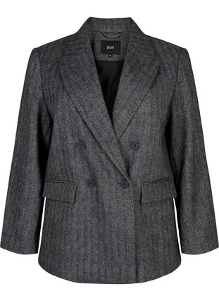 Zizzi Blazer aus Wollmischung mit Taschen, Dark Grey Melange, Packshot image number 0