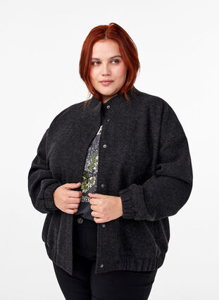 Zizzi Bomberjacke in Wolloptik mit Taschen, Dark Grey Melange, Model image number 0