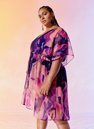 Zizzi Strand-Kimono mit Druck, Purple Swirl, Image image number 0