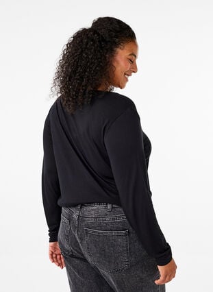 Zizzi Langärmelige Bluse aus Wolle und Viskose, Black, Model image number 1