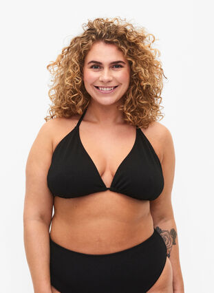 Zizzi Triangel-Bikini-BH mit Kreppstruktur, Black, Model image number 0