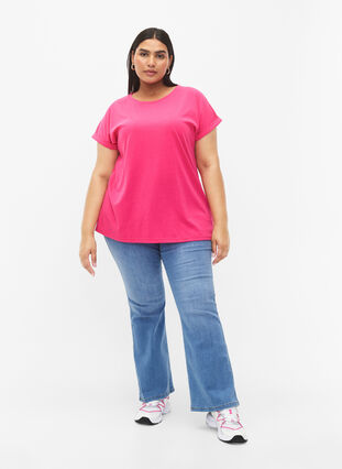 Zizzi Kurzärmliges T-Shirt aus einer Baumwollmischung, Raspberry Sorbet, Model image number 2
