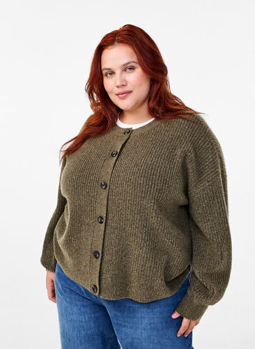 Zizzi Rippenstrick Strickjacke mit Knöpfen, Dusky Green Mel., Model image number 0