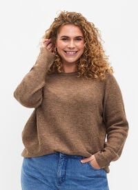 Melange-Pullover mit Rundhalsausschnitt	, Caribou Mel., Model