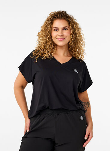 Zizzi T-Shirt für das Training, mit V-Ausschnitt, Black, Model image number 0