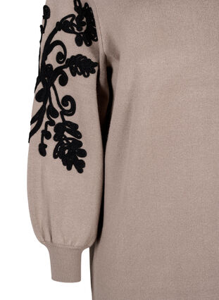 Zizzi Strickkleid mit Stickerei-Details, Desert Taupe Comb, Packshot image number 3