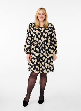 Zizzi Langärmliges Kleid mit Muster und Schleifen, Black AOP, Model image number 2