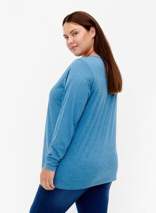 Zizzi Melange-Bluse mit langen Ärmeln, Legion Blue Mel., Model image number 1