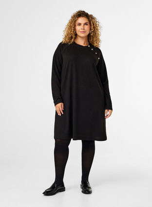 Zizzi Jerseykleid mit Knöpfen, Black, Model image number 2