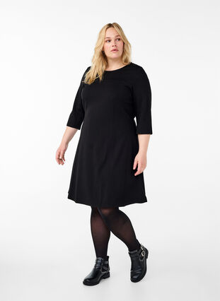 Zizzi A-förmiges Kleid mit 3/4-Ärmeln, Black, Model image number 2