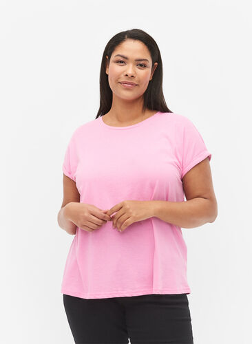 Zizzi Kurzärmliges T-Shirt aus einer Baumwollmischung, Rosebloom, Model image number 0