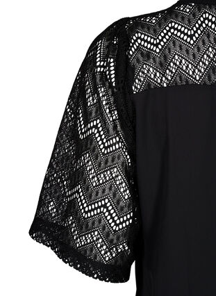 Zizzi  Hemdbluse mit kurzen Spitzenärmeln, Black, Packshot image number 3