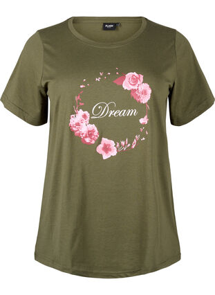 Zizzi FLASH - T-Shirt mit Motiv, Olive Night Flower, Packshot image number 0