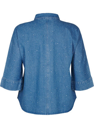 Zizzi Jeanshemd mit Strass-Steinchen und 3/4 Ärmeln, Bl. Denim Rhinestone, Packshot image number 1