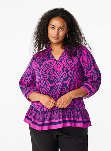 Zizzi Bluse mit Print und 3/4-Ärmeln, Night Sky AOP, Model image number 0